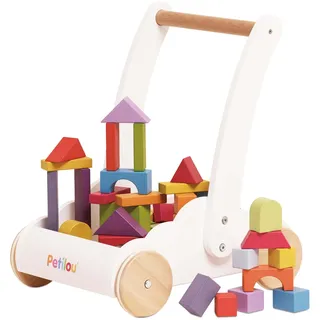 Le Toy Van – Pädagogischer Petilou Lauflernwagen „Regenbogen & Wolken“ aus Holz für Kleinkinder und Babys | Für Mädchen & Jungen | Geeignet für Kinder ab einem Jahr