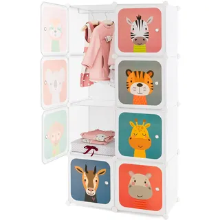 FANTASK Kinder Kleiderschrank, Modularer Kunststoffschrank mit 8 Würfeln, Aufbewahrungsregal mit Türen & Aufhänger, Kleiderschränke für Kinderzimmer Schlafzimmer (Weiß, 8 Würfel)