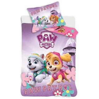 Paw Patrol Paw Patrol Bettwäsche für Babybett, 100 % Baumwolle, Bettbezug 100 x 135 cm + Kissenbezug 40 x 60 cm, mit Stella und Everest