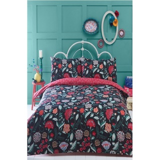 Irvine Einzelbett Bettbezug und 1 Kissenbezug Set Bettwäsche, Bettwäsche-Set, schwarz, rot, Blumen, Retro, Schwarz