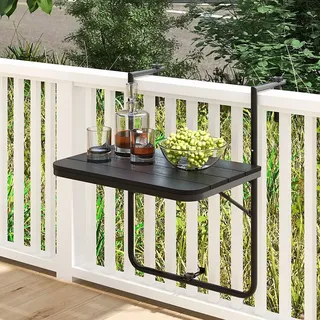 Balkontisch klappbar Hängetisch, Balkonhängetisch in 3 Stufen höhenverstellbar, Gartentisch wetterfest, Klapptisch zum Einhängen, Outdoor-Tisch... - Schwarz