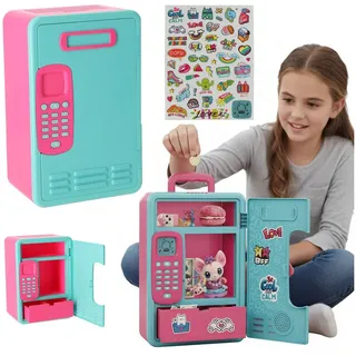 COIL Spardose Elektronisches Sparschwein, Geldkassette, Mini-Tresor, Geheimfach, PIN-Code, Banknoten und Münzen, Soundeffekte, Aufkleber rosa