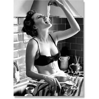 Spaghetti Frau Druck Pasta Moment Poster Leben Zitat Wand Kunst Leinwand Malerei Feinschmecker Frau Fotografie Küche Bild Kunst Dekor (Color : B, Size : A4 21x30cm No Frame)