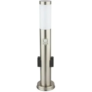 Außenstehleuchte Wegeleuchte Gartenleuchte, Edelstahl, Silber, E27, inkl. Steckdose und Sensor, H 45 cm