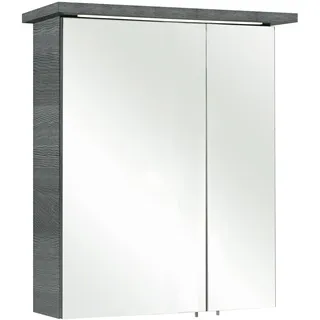 Pelipal Badezimmer-Spiegelschrank Quickset 328 in Graphit Struktur quer Nachbildung mit LED-Beleuchtung, 60 cm breit | Badschrank mit Spiegel, 2 Türen und 2 Einlegeböden