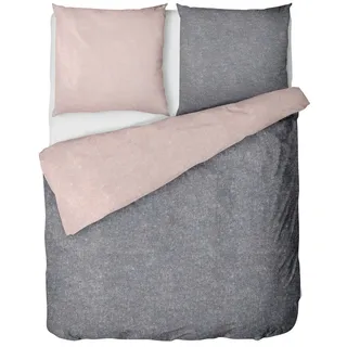LINKHOFF Wendebettwäsche Biber Bettwäsche 135x200 / 155x220 cm Rosa / Anthrazit Uni, Bügelfrei, Atmungsaktiv, Superweich, Bettwäsche-Set