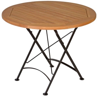 Premium Teak Tisch klappbar rund 90 cm als wetterfester Balkontisch rostfreier Gartentisch und hochwertiger Bistrotisch