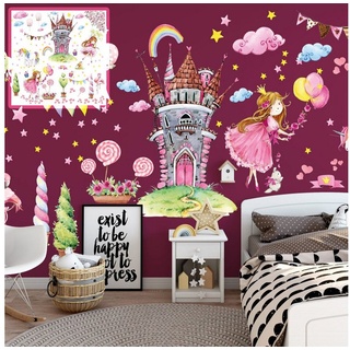 Sunnywall Wandtattoo XXL Wandtattoo Prinzessin rosa princess Set verschiedene Motive, Kinderzimmer Aufkleber bunt Wanddeko rosa