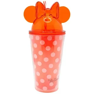 Disney Becher Minnie Mouse 3D Trinkbecher 535 ml mit Strohhalm und Schraubdeckel