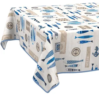 Stoff Tischdecke Tischwäsche Textil Tischtuch Baumwolle Polyester Gewebe abwaschbar pflegeleicht, in rund oval eckig Maritim 100x140cm mit Saum (Eingefasst)