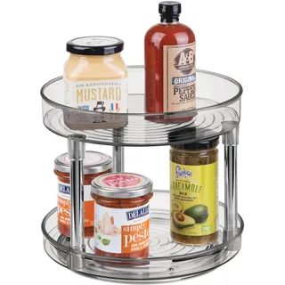 mDesign Lazy Susan Küchenregal zweistöckig – praktisches Gewürzregal für Küchenschrank oder Arbeitsplatte – drehbarer Gewürzhalter aus Kunststoff – rauchgrau