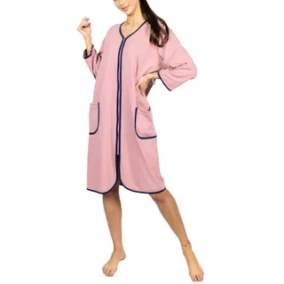 Aquarti Damen Bademantel Morgenmantel mit Reißverschluss Hausmantel Leicht 3/4 Ärmel, Farbe: Puderrosa, Größe: 5XL - 5XL
