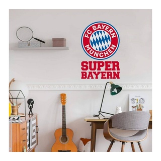 FC Bayern München Wandtattoo Fußball Wandtattoo FCB München Logo Rot kariert Schriftzug Super Bayern, Wandbild selbstklebend, entfernbar rot 27 cm x 40 cm