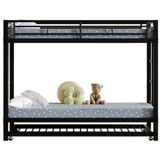 REDOM Etagenbett mit Ausziehbett, hohes Geländer, stabiler Eisenrahmen (Kinderbett Metallbett, 90x200cm), ohne Matratze schwarz