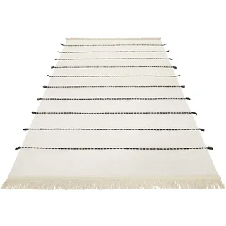 Esprit Wollteppich ESPRIT "Lina ESP-2205", schwarz (beige, schwarz), B:80cm H:5mm L:150cm, Baumwolle, Schurwolle, Teppiche, Fransenteppich, Naturfaserteppich mit Fransen, modernes Design, Wohnzimmer