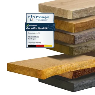tømmermann Wandregal Schweberegal massiv Eiche - Bücherregal Holz Regal mit Baumkante Hängeregal Regalbrett aus massivholz Wandboard deko Regal Wand Shelf | 100 cm breit Farbe Bernstein