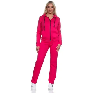 EloModa Freizeitanzug Damen Jogginganzug Anzug mit Reißverschluss; S M L XL 2XL (2-tlg) rosa|schwarz