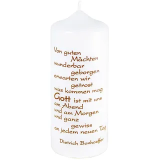 FRITZ COX Spruchkerze 'Von guten Mächten' Dietich Bonhoeffer | Paraffin-Wachskerze | Qualitätskerze aus Deutschland | Brenndauer: ca. 44 Std. | 150 x 60 mm