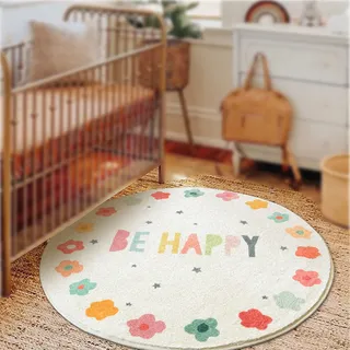 ARUGYTEI Kinderzimmer Jugendzimmer Teppich Rund Weiches Kaschmirimitat Teppiche Kinderzimmerteppich, Kinderteppich Spielmatte,Buntes Blumen- und Sternmuster, ø 130 cm
