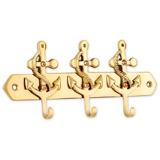 NKlaus Dekofigur Schlüsselhaken Anker 3-fach aus Messing gold 16 x 7 cm Maritim Schlüss, Made in Germany