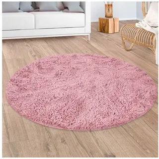 Paco Home Hochflor Teppich Wohnzimmer Fellteppich Kunstfell Shaggy Flauschig Rosa 200 Cm Rund