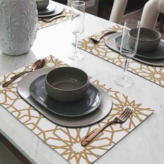 mySPOTTI Tischset »Fleur«, rechteckig, Kunstleder, weiß/goldfarben - weiss