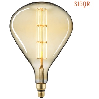 SIGOR LED Deko Wendelfilament GIANTLAMPE TEAR GOLD, 230V, Ø 25cm / L 36.5cm, E27, 8W 2100K 720lm 360°, CRI 90, dimmbar, Gold / Klar SIG-6126201