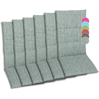 GO-DE Textil Bequeme und attraktive Polsterauflagen für Hochlehner-Gartenstühle (6er-Set, meliert grün, Hochlehner)