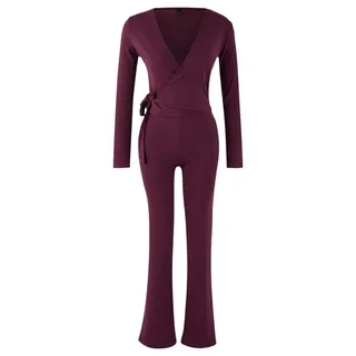 TRENDYOL Plum Double Breasted Closure Bodycon Long Sleeve Flexible Knitted Bottom-Top Set Twoaw26Au00029