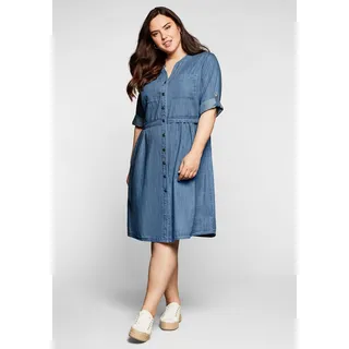 Jeanskleid SHEEGO "Große Größen" Gr. 56, Normalgrößen, blau (light blue denim) Damen Kleider Jeanskleider mit Knopfleiste und hoher Taille