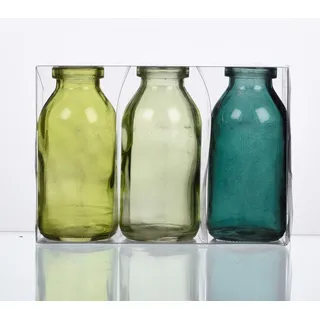 SANDRA RICH Unbekannt Sandra Rich. Glas VASE Bottle klein. 3 kleine Flaschen ca 10,5 x 5 cm. Petrol - GRÜN. 1165-10-51