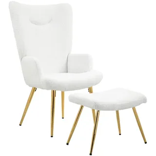 Homcom Ohrensessel Weiß, Kunststoff, 73x111x68 cm, Wohnzimmer, Sessel, Ohrensessel