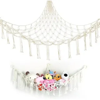 Famanu Aufbewahrungsnetz für Kuscheltiere – Boho Makramee Stil – Für Kinderzimmer und Spielzeuglagerung