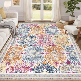 Enyhom Teppich Wohnzimmer 120 x 180cm Vintage Kurzflor Fußmatten Waschbar Flauschig Wohnzimmerteppich rutschfest Schlafzimmer Bettvorleger für Küche Esszimmer Deko, Bunte