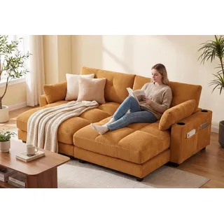 LVHOM Polsterliege Ottomane/Loungesofa/Polsterbett/Daybett/Gästebetten/Schlafsofa (USB/Typ C-Ladeanschlüssen, Seitentaschen, Getränkehalter, modularer Flexibilität Palmen Sessel, links & rechts tauschbare Armlehnen, Schlaffunktion, Platzsparend, 2-St., Multifunktional für Kleinwohnung, Homeoffice und Gästeübernachtung), Perfekt für Wohnzimmer, Schlafzimmer, Jugendzimmer, Gästezimmer gelb