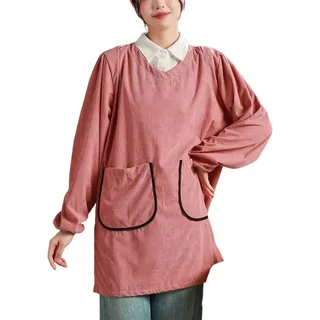 CBBEONRN Schürze Damen, Kochschürze Kittelschürze, Küchenschürze Grillschürze Langarm Stoff Und Mit Taschen, Für Küche, Kochen, Damen Zwei Taschen Purple,One Size