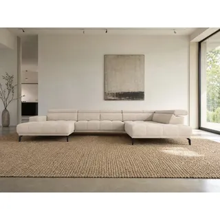 foamnova Wohnlandschaft Uppsala, mit Relaxfunktion, B 400 cm, Elektrischer Sitzvorzug & klappbare Kopfstützen beige