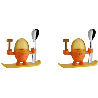 WMF McEgg Eierbecher mit Löffel, lustiger Eierbecher Kinder, Kunststoff, Cromargan Edelstahl poliert, spülmaschinengeeignet, orange, ohne individuelle Gravur (Packung mit 2)