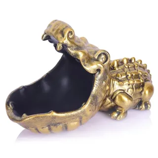 Süßigkeiten-Schale Goldene Krokodil - Dekorative Schale - Kunstwerk - Aufbewahrungsschale - Harzmaterial - 27 cm lang, 17,3 cm hoch