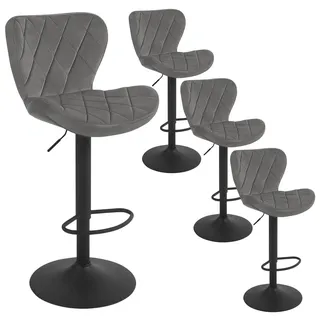 WOLTU Barhocker 4er Set, Barstuhl höhenverstellbar, Drehhocker 360°, Hocker mit Rückenlehne Fußstütze, Bistrostuhl ergonomisch, Samt Metallgestell, für Bar Bistro Kücheninsel, Dunkelgrau, BH419dgr-4