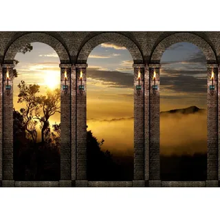 Runa Art Fototapete Sonnenuntergang Afrika 352 x 250 cm Vlies Tapeten XXL Moderne Wandtapete Wohnzimmer Schlafzimmer Braun Gelb 9072011c