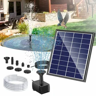 Poposoap 6w Solarspringbrunnen Außen, 200 L/h Solarbrunnen Für Vogeltränke Mit 1,5 M Schlauch & 5 Düsen, Diy Solar Wasserbrunnen Für Garten, Kleine Teiche, Aquarien