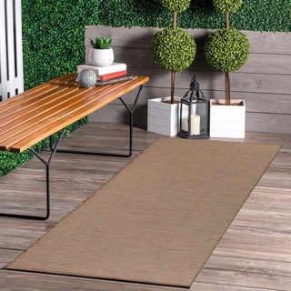 Jimri In- & Outdoor Teppich - Wetterfester Teppich für Balkon, Terrasse, Garten, Wohnzimmer, Küche - Strapazierfähiger Bodenteppich, Widersteht UV-Strahlen & Wasser - Größe 60 x 180 cm, Braun-Taupe