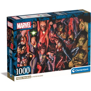Clementoni 1000 Teile, Poster inklusive, Marvel Puzzle, Superheldenpuzzle, Spaß für Erwachsene, Made in Italy, 39857, Mehrfarbig