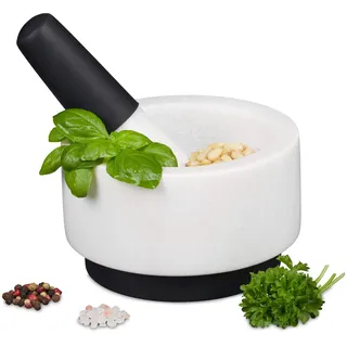 Relaxdays Mörser mit Stößel Marmor 14 cm weiß