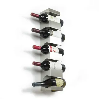 brightmaison Weinregal, Edelstahl, breiter Flaschenhalter mit oberem Fach, modernes Design, Wandbefestigung (hält 5 Flaschen)