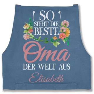 Schürze - Großmutter - So sieht die beste Oma der Welt aus - 85x69 - Jeans Blau - für personalisierte grandma name kochschürze geschenke koch omi besten backschürze küchenschürze+oma omas - 85x69