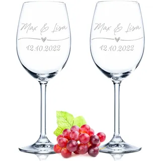 GRAVURZEILE Leonardo Daily Weingläser mit Gravur - Wedding Love Design - Personalisiert mit Namen & Datum - Geschenk zur Hochzeit, Verlobung oder Jahrestag - Farbe: Daily