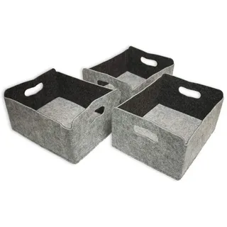 Luxflair 3er Set Aufbewahrungskörbe aus waschbarem Filz 30 x 24 x 15 cm Silber