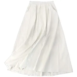Röcke Damen,Damen Leinen Baumwolle Rocke Elastische Taille Midi Langer Rock Böhmischer Stil Einfarbiger Rock (Weiß,Eine Größe,DE/NL/SE/PL,Alphanumerisch,Einheitsgröße) - Einheitsgröße